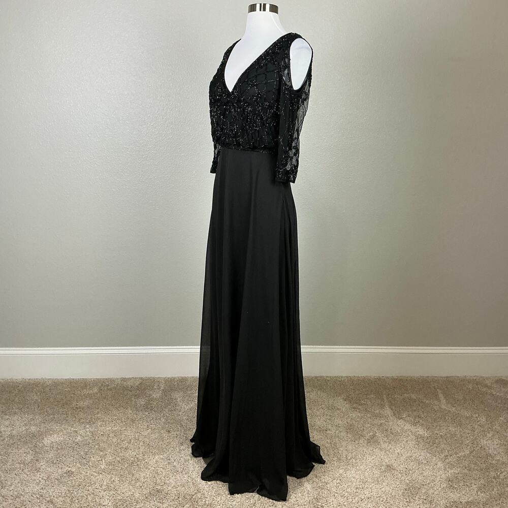 JKara Women's Beaded Cold Shoulder Long A-Line Evening Gown Black Size 4 Dress - Picture 5 of 11